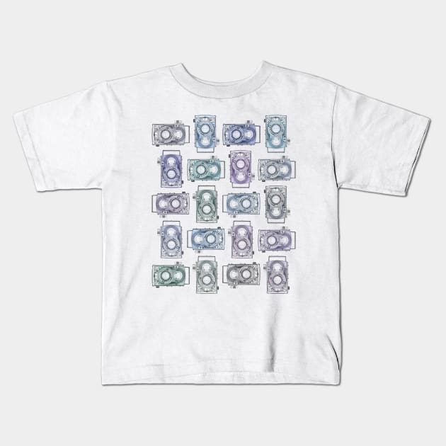 Vintage Twin-Lens Reflex Cameras Mosiac Kids T-Shirt by VintCam